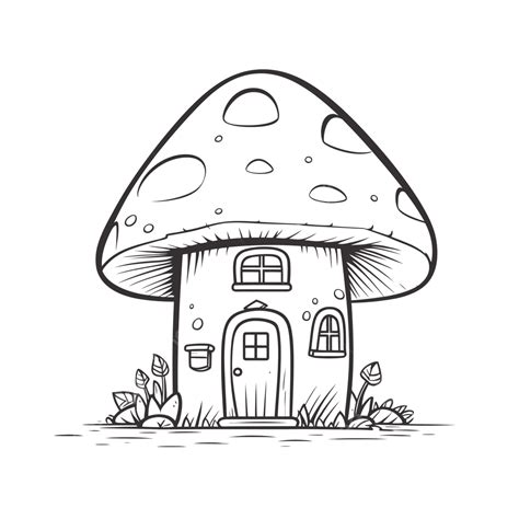 Doodle Mushroom House Drawing Outline Sketch Vector, Mushroom Drawing, House Drawing, Wing ...