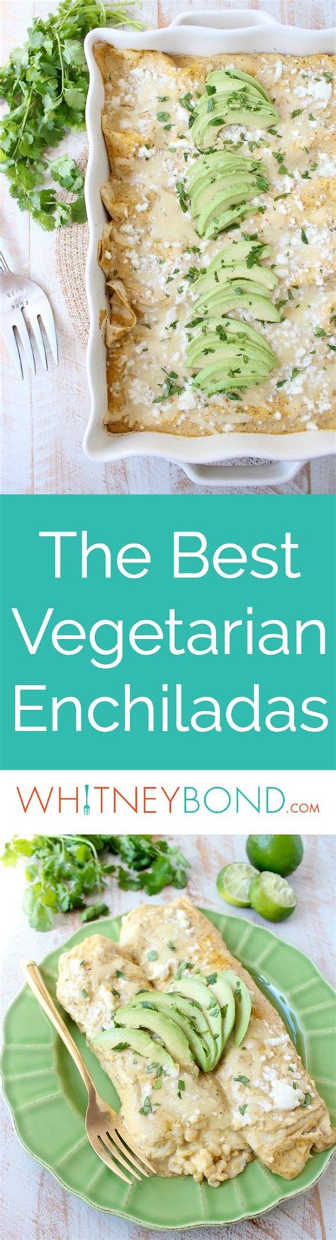The best vegetarian enchiladas ever combine two cheeses, corn & deliciously creamy avocado ...