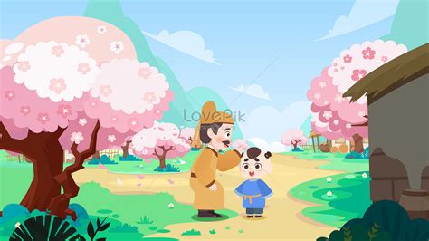 교육용 고대시 Peach Blossom Land Peach Blossom Village 그림 일러스트 무료 다운로드 - Lovepik