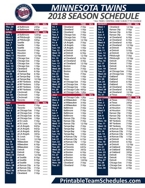 Twins Schedule Printable | shop fresh