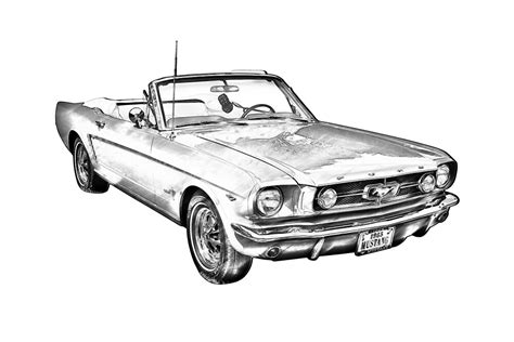 "1965 Red Ford Mustang Convertible Drawing" by KWJphotoart | Redbubble
