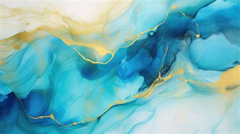 Oceanic Watercolor Texture A Captivating Alcohol Ink Blue And Gold ...