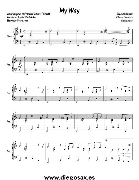 tocapartituras: My Way de Frank Sinatra Partitura Fácil para Piano de A mi Manera Easy Piano ...