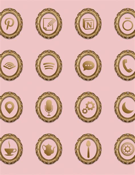 Rococo Theme iOS Icon Pack - Gold & Pink - The Asylum Emporium