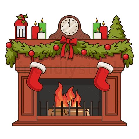 Cartoon Fireplace Decorated For Christmas Cartoon Vector Clipart - FriendlyStock