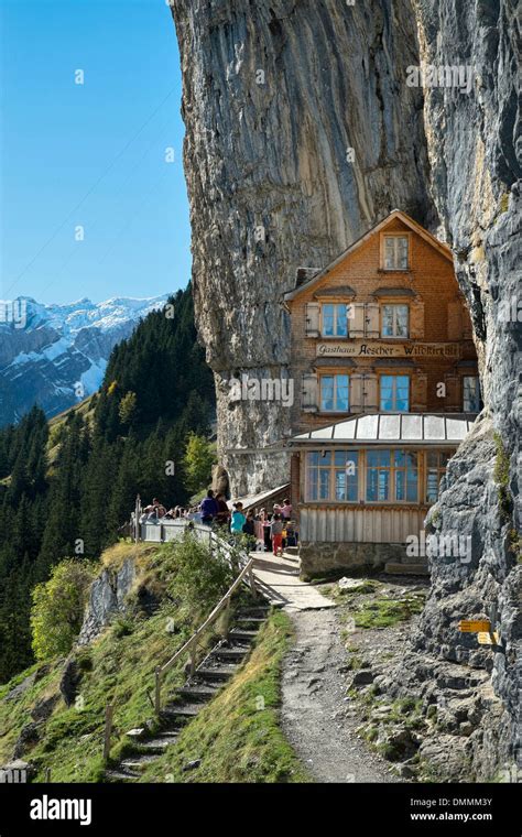 Switzerland, Canton Appenzell Innerrhoden, Ebenalp, mountain inn Aescher Stock Photo - Alamy