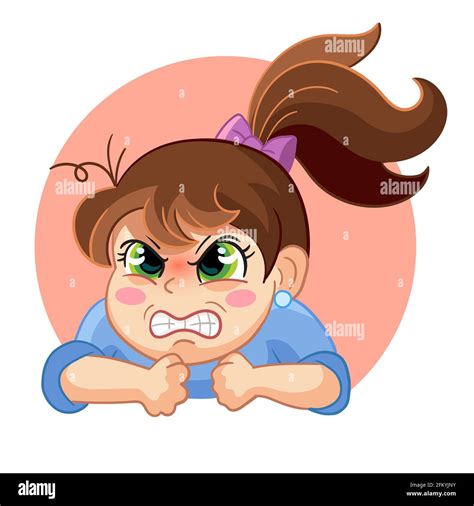 Cute angry girl face emotion vector illustration. Cartoon character. Vector illustration ...