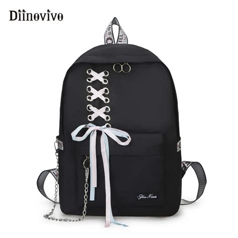 DIINOVIVO Fashion Big Capacity School Bag Laptop Backpack Female Canvas Bags for Women Ribbon ...