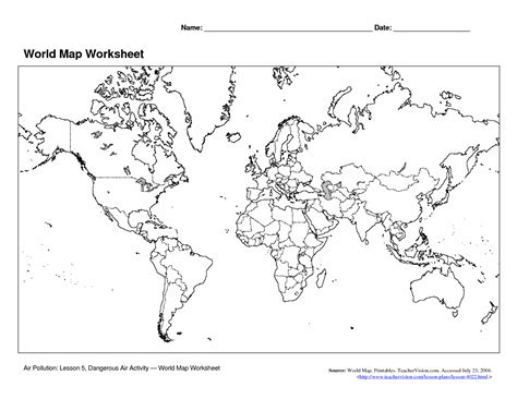 World Map Blank Worksheet - London Top Attractions Map