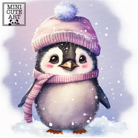 Cute Watercolor Penguin in a Winter Hat Clip Art, Penguin Watercolor ...