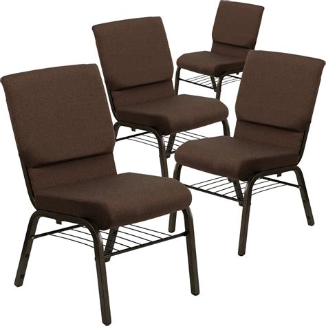 4 Pk. HERCULES Series 18.5''W Brown Fabric Church Chair with 4.25 ...