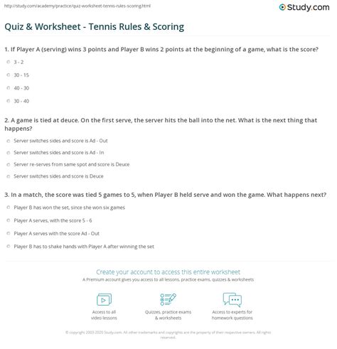 Quiz & Worksheet - Tennis Rules & Scoring | Study.com