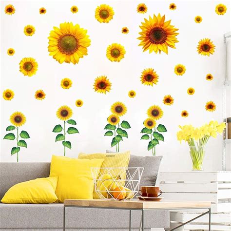 BOSUE SLLXG 34Pcs Beautiful Sunflower Wall Sticker Home Kitchen Room ...