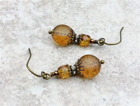 Topaz Earrings Brown Earrings Gold Earrings Czech by SmockandStone