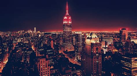 HD wallpaper: New York City, Manhattan, USA, skyscrapers, buildings, bay, dusk | Wallpaper Flare