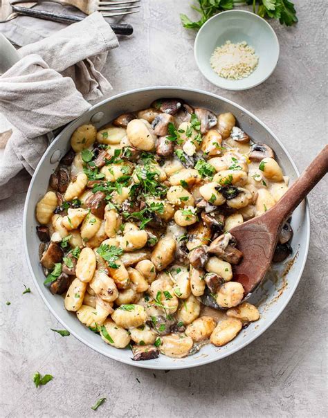 One Pan Mushroom Gnocchi with Blue Cheese - Familystyle Food