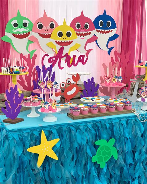 Baby Shark dessert table | Shark themed birthday party, Shark party decorations, Shark birthday ...