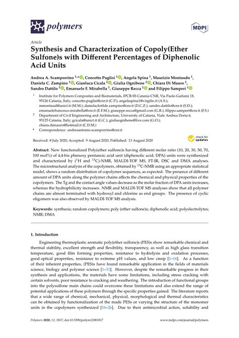 (PDF) Synthesis and Characterization of Copoly(Ether Sulfone)s with Different Percentages of ...