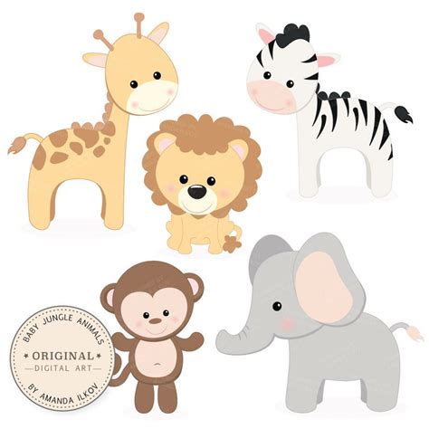 Professional Baby Jungle Animals Clipart & Vector Set Baby | Etsy