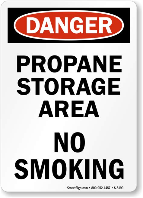 Propane Storage Area - No Smoking OSHA Danger Sign, SKU: S-8199 - MySafetySign.com