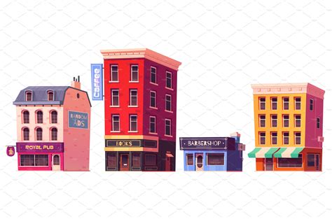 Cartoon set of city buildings | Illustrations ~ Creative Market