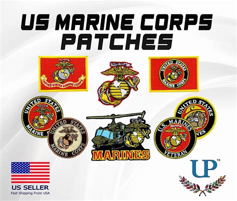 Marine Corps Patches With Iron on and Velcro Fastener Backing, USMC ...