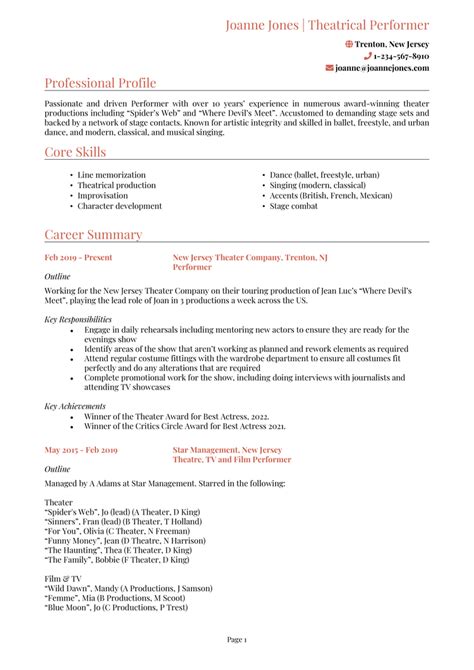 Theater resume example + guide and resume template