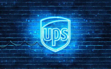 UPS blue logo, , blue brickwall, UPS logo, brands, UPS neon logo, UPS ...