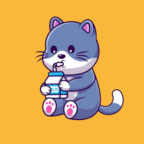 Cute Cat Drink Milk Cartoon Vector Icons Illustration. Flat Cartoon Concept. Suitable for any ...