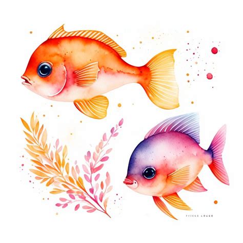 hasty-sheep682: watercolor cute fish isolated on white background, high ...