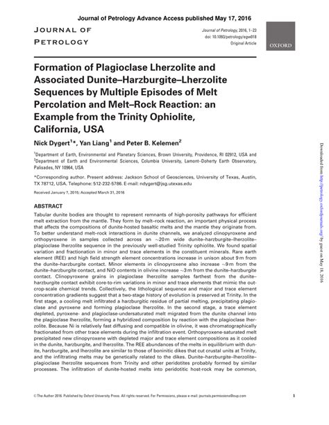 (PDF) Formation of Plagioclase Lherzolite and Associated Dunite ...