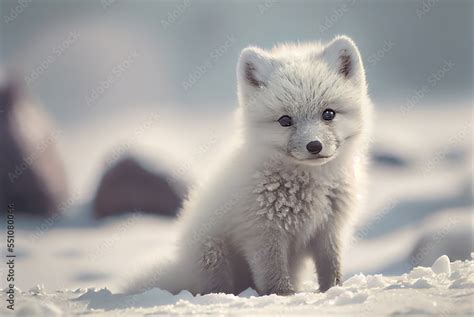 Arctic fox pup (Vulpes Lagopus) in snow habitat, generative ai Stock Illustration | Adobe Stock