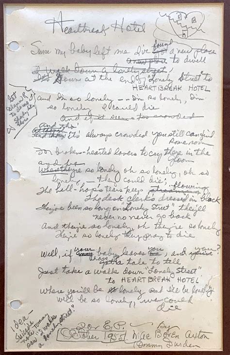 Original Handwritten Lyrics to the 1956 Elvis Presley Hit Song ...