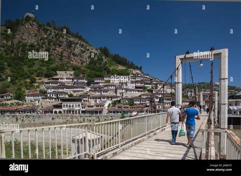 Albania, Berat, Osumi River Pedestrian Bridge Stock Photo - Alamy