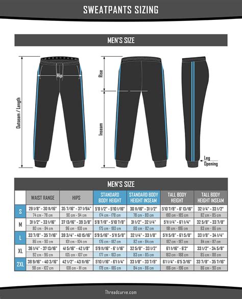 Sweatpants Size Chart for Women and Men - Threadcurve