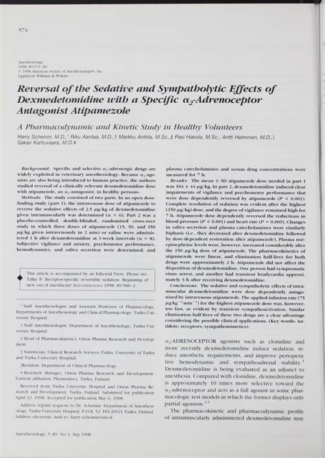 (PDF) Reversal of the sedative and sympatholytic effects of dexmedetomidine with a specific ...