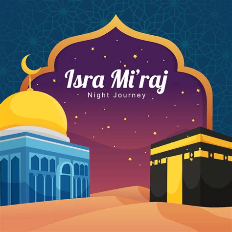 Happy Isra Mi'raj Day with Mosque at Night Sky 6185040 Vector Art at ...