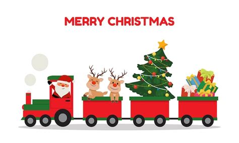 Premium Vector | Cute santa and reindeer riding christmas train. winter ...