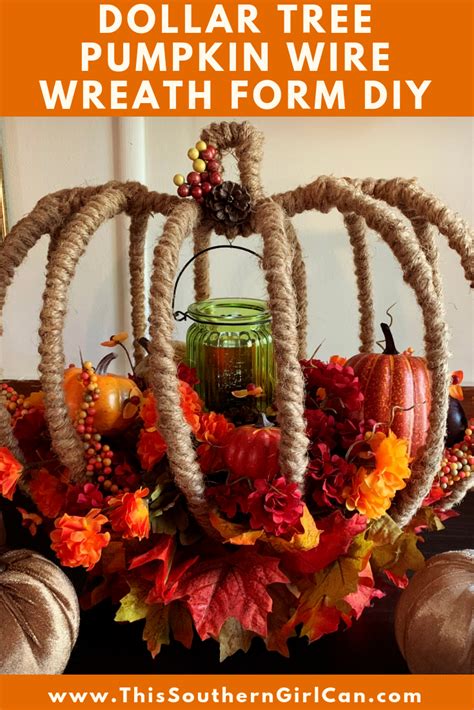 Dollar Tree Pumpkin Wire Wreath Form Flower Arrangement DIY | Dollar ...