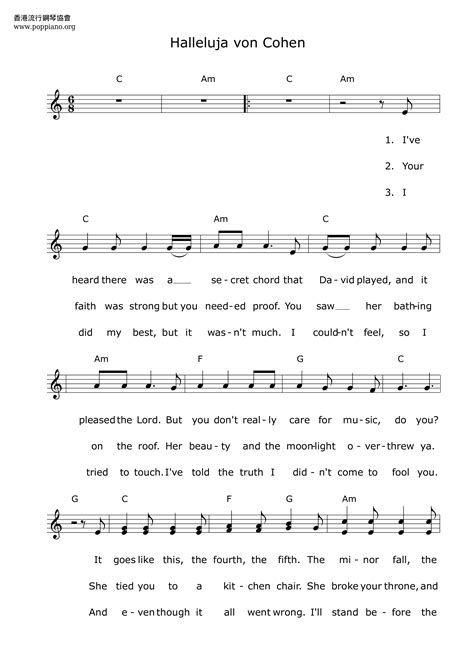 Leonard Cohen Hallelujah Sheet Music Pdf Notes Chords Pop Score ...