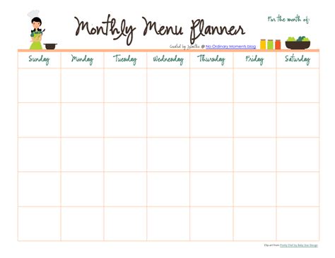 Free Monthly Menu Planner Template