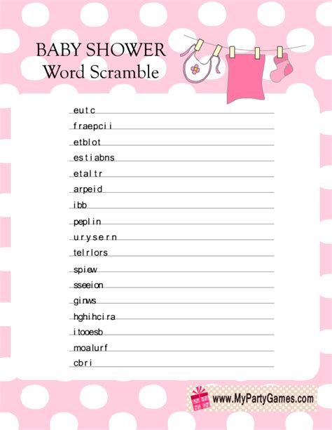 13 Free Printable Baby Shower Word Scramble Game Puzzles