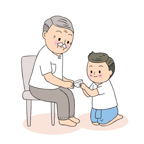 Premium Vector | Cute cartoon songkran festival thailand. family day, boy pay respect to grandfather