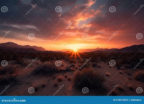 Sunrise Over the Desert with Clouds and Sky in Dramatic Colors Stock ...