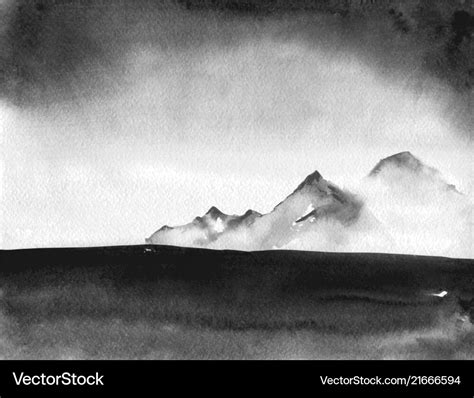 Ink wash painting landscape with distant mountains