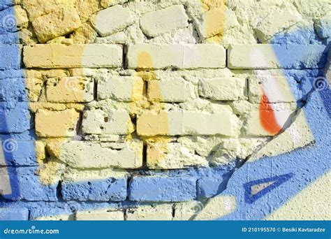 Damaged Brick Wall with Graffiti. Stock Photo - Image of abstract, flag: 210195570