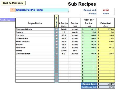 Recipe Costing Template Excel Free | Dandk Organizer