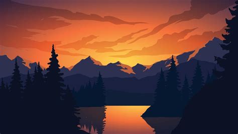 Sunset Landscape Illustration With Mountain And Pine Forest 2962647 ...