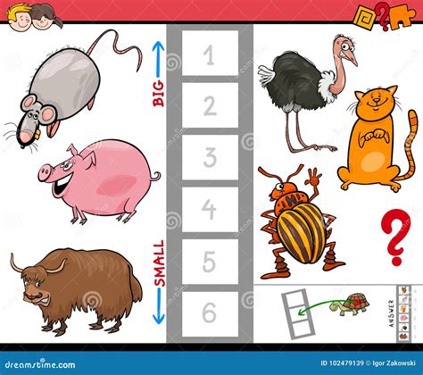 Biggest And Smallest Animal Cartoon Activity | CartoonDealer.com #99772827