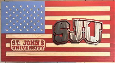 SJU: ST. JOHN'S UNIVERSITY JOHNNIES STEEL LOGO (JOHNNIE BLUE/RED) - Heirloom Wood